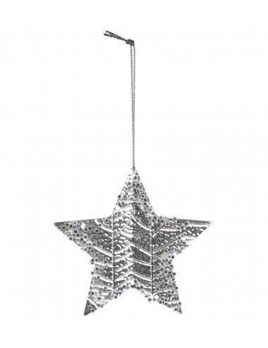 Zawieszka metalowa srebrna GWIAZDA z confetti 9,5x10 cm