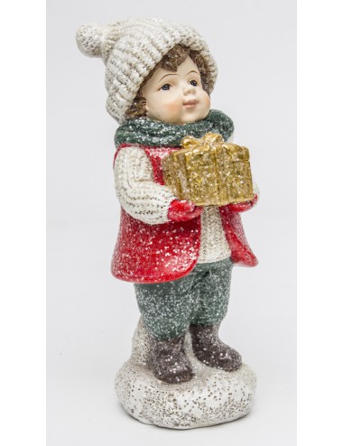 Figurka zimowa świąteczna dziecko CHŁOPIEC prezent 13x5 cm