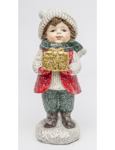 Figurka zimowa świąteczna dziecko CHŁOPIEC prezent 13x5 cm