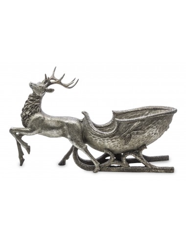Figurka zimowa świąteczna srebrny JELEŃ i SANIE glamour 28,5x46 cm