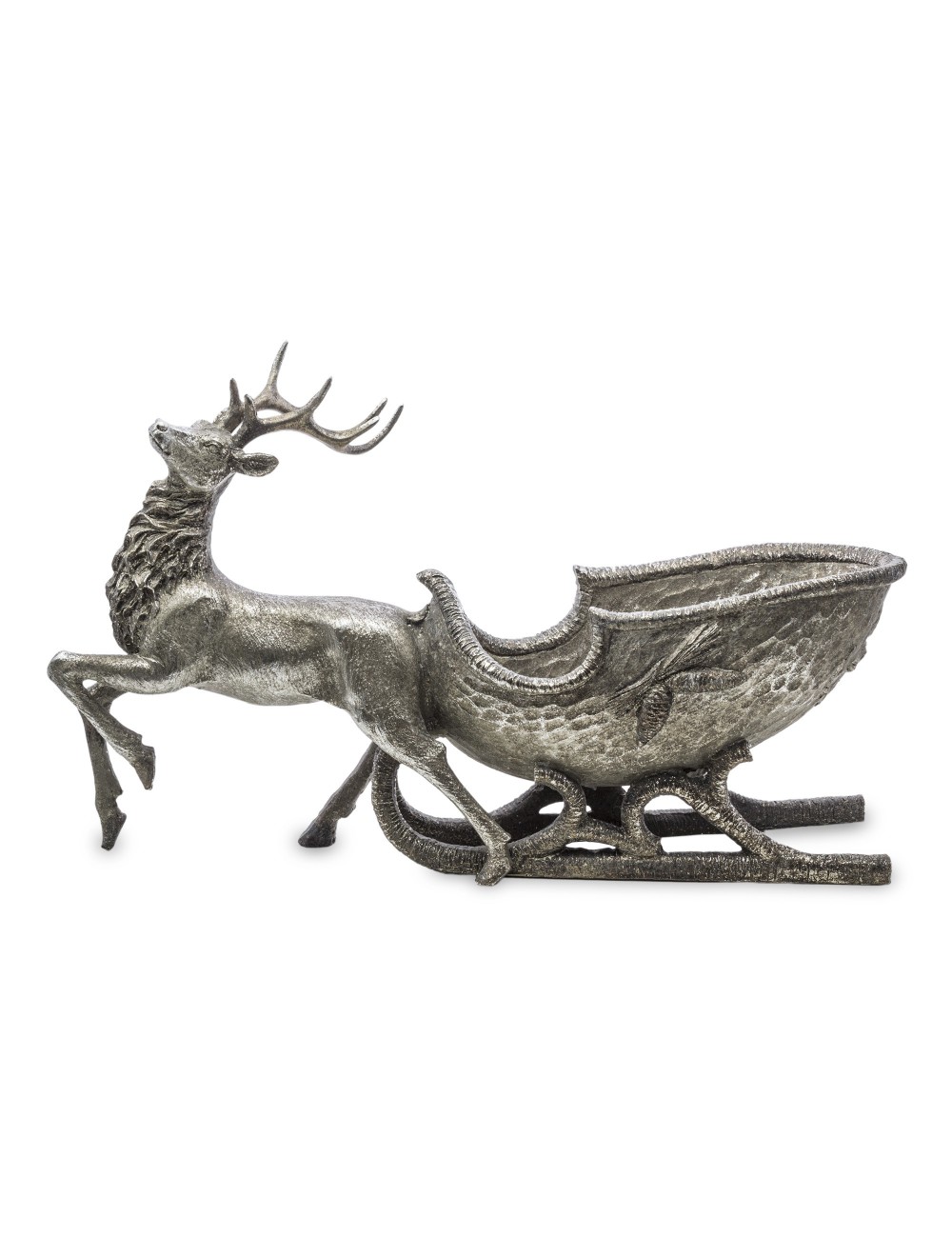 Figurka zimowa świąteczna srebrny JELEŃ i SANIE glamour 28,5x46 cm