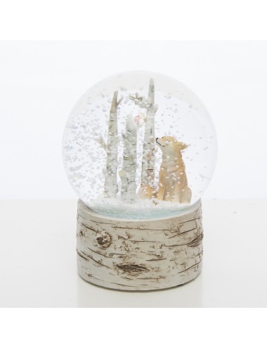 Szklana kula śnieżna na pniu LISEK brzoza kardynał szkarłatny 13x9 cm