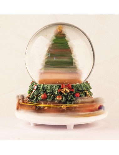Szklana kula z pozytywką sanie Świętego Mikołaja, CHOINKA i prezenty 18x15,5 cm