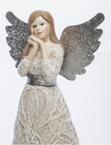 Figurka ozdobna ANIOŁ w koronkowej sukni z brokatem 15x7,5 cm