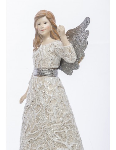 Figurka ozdobna ANIOŁ w koronkowej sukni z brokatem 15x7,5 cm