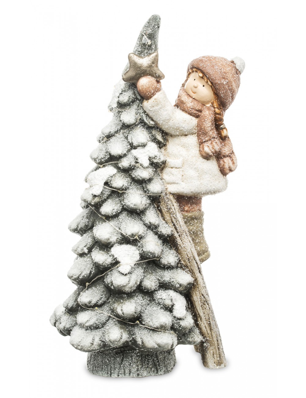 Figurka zimowa świąteczna LED DZIEWCZYNKA i świecąca CHOINKA 42x20 cm