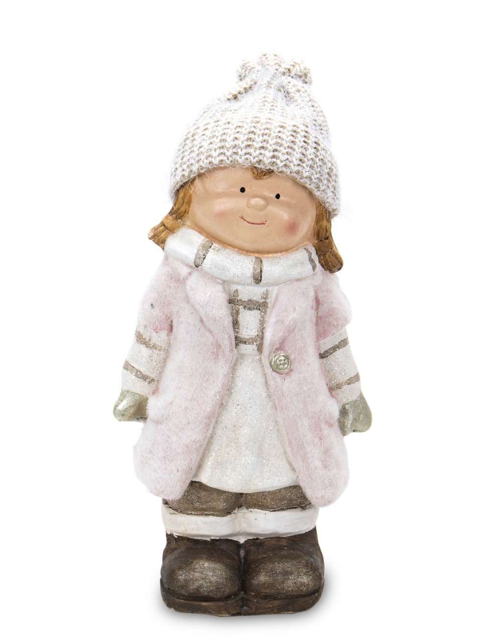 Figurka zimowa dziecko DZIEWCZYNKA różowy płaszcz 37 cm