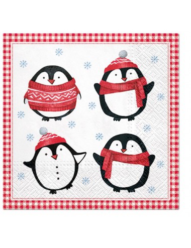 Serwetki świąteczne LITTLE PENGUINS pingwinki kratka vichy 20 szt.