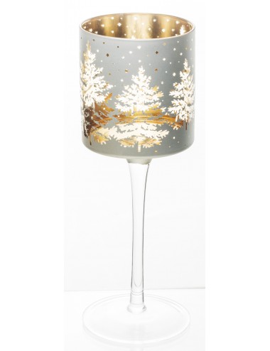 Świecznik kielich zimowy świąteczny srebrny rose gold DRZEWA 25x9 cm
