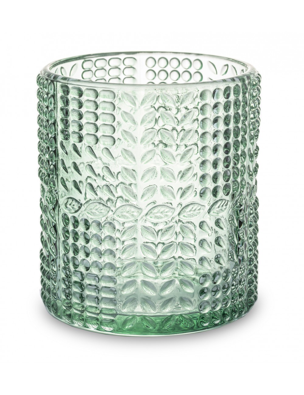 Świecznik szklany ozdobny zielony t-light 9x8 cm