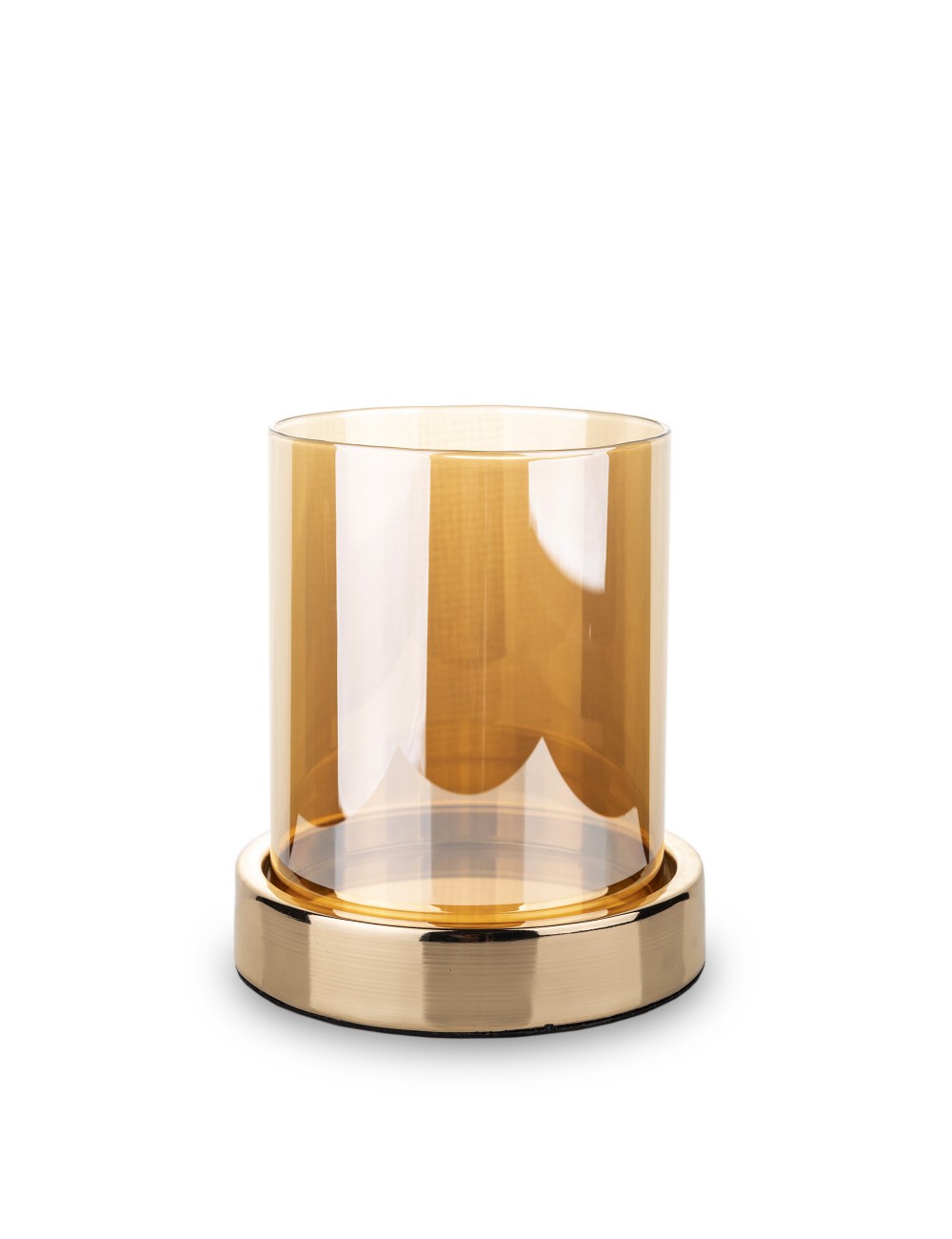 Świecznik szklany złoty z lusterkiem szampański 13,5x12 cm