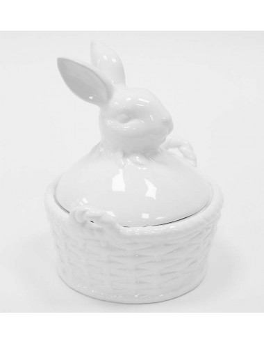 Biały pojemnik koszyczek ceramiczny ZAJĄC wielkanocny 17,5x16,5 cm