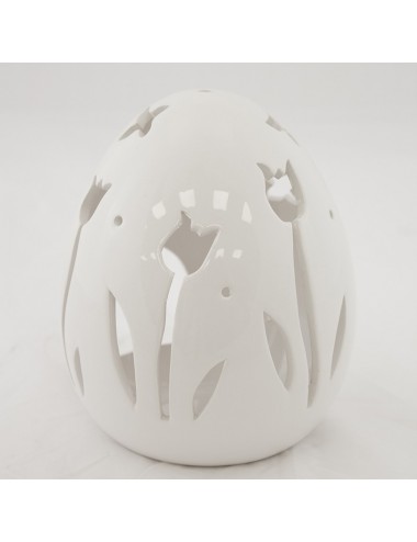 Białe JAJKO ceramiczne świecznik na świeczkę t-light TULIPANY 15,5x13 cm