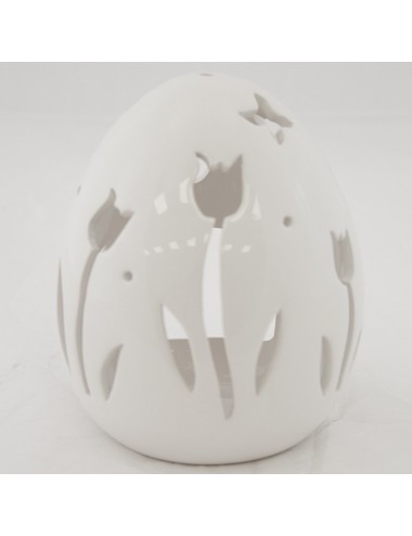Białe JAJKO ceramiczne świecznik na świeczkę t-light TULIPANY 15,5x13 cm