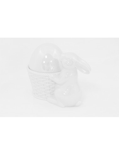 Biały pojemnik ceramiczny ZAJĄC z koszyczkiem JAJKO 21,5 cm