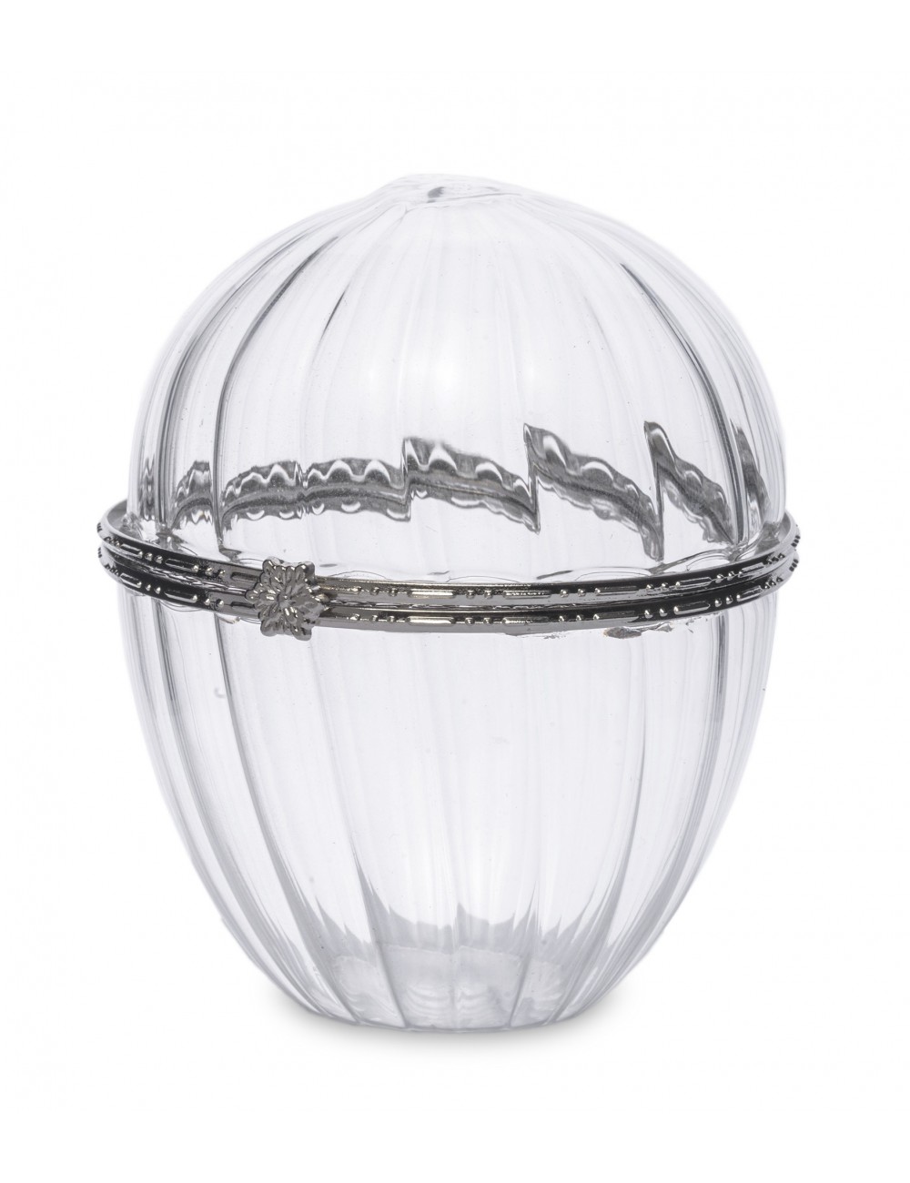 Pojemnik transparentny szklane JAJKO srebrne glamour vintage 9,5 cm
