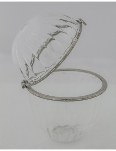 Pojemnik transparentny szklane JAJKO srebrne glamour vintage 9,5 cm