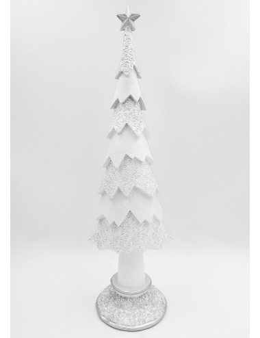 Figurka świąteczna dekoracja CHOINKA biało-srebrna z brokatem 50 cm