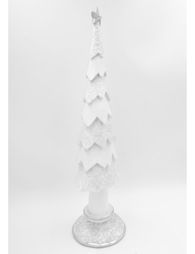 Figurka świąteczna dekoracja CHOINKA biało-srebrna z brokatem 50 cm