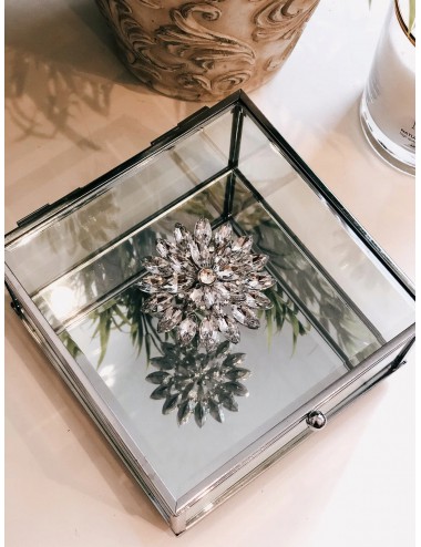 szklana srebrna transparentna szkatułka na biżuterię kwiat glamour