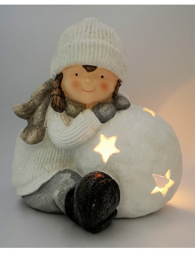 Figurka zimowa DZIEWCZYNKA z kulą śnieżną LAMPION t-light 34x32 cm
