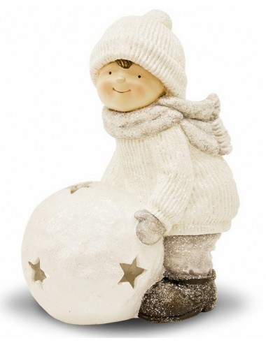 Figurka zimowa CHŁOPIEC z kulą śnieżną LAMPION t-light 40 cm