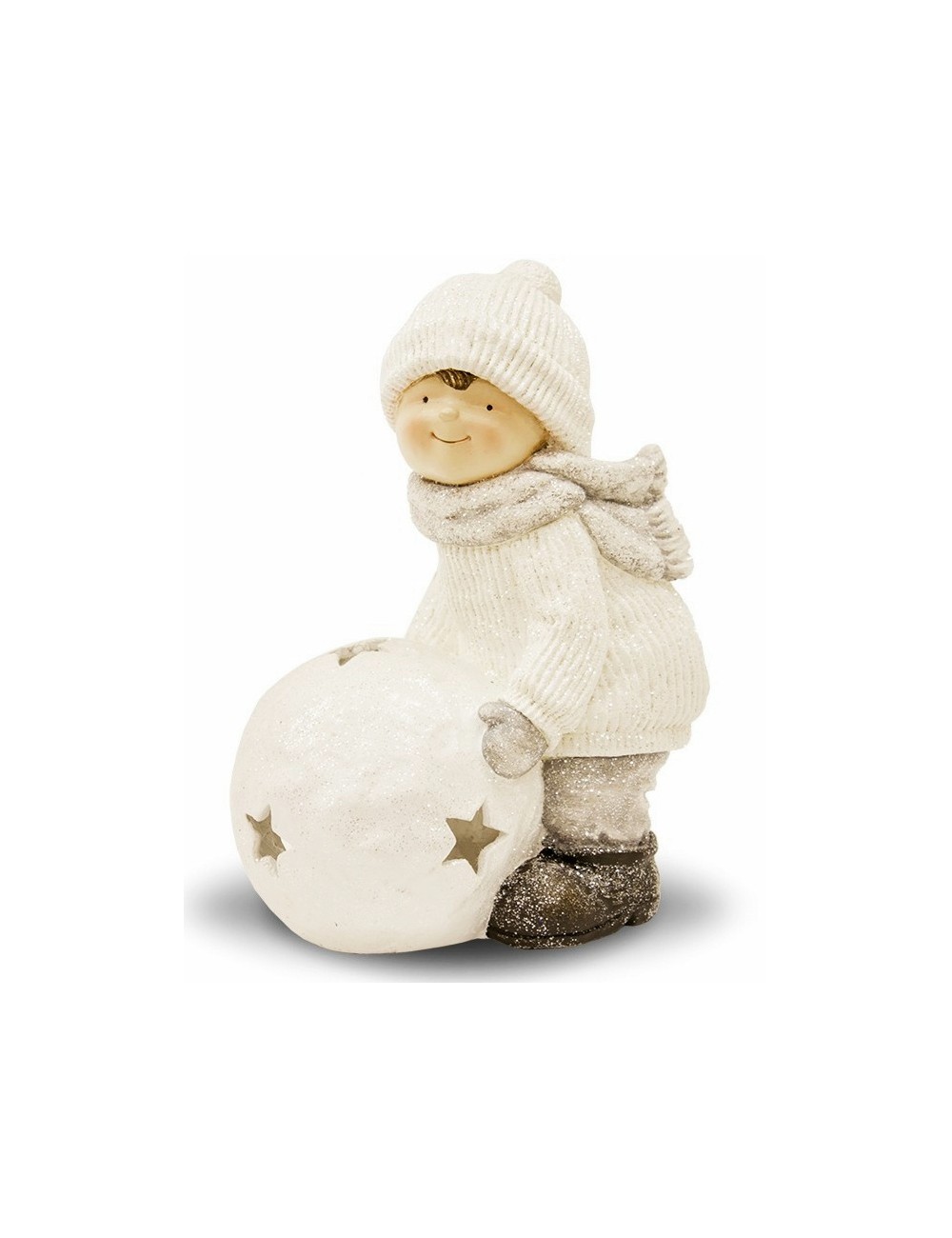 Figurka zimowa CHŁOPIEC z kulą śnieżną LAMPION t-light 40 cm