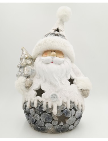 Figurka zimowa świecący ŚWIĘTY MIKOŁAJ i CHOINKA 45,5 cm