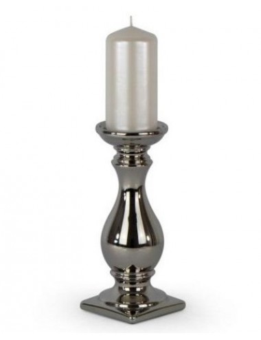 Elegancki srebrny świecznik kolumna glamour 22x9 cm