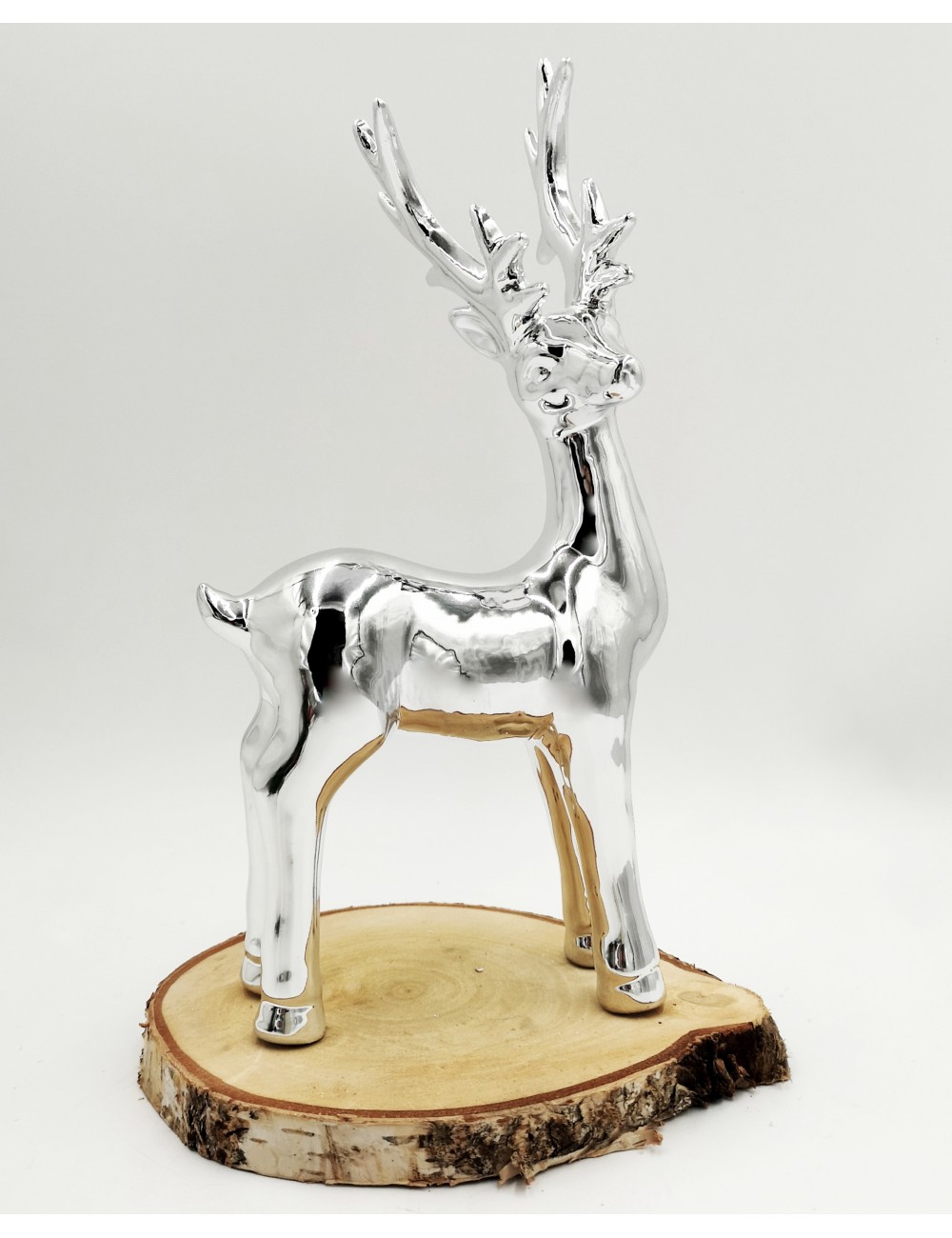 Srebrna figurka ceramiczna RENIFER jeleń glamour 30x13 cm