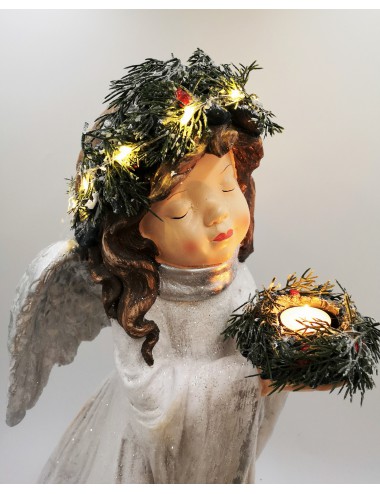 Figurka zimowa świąteczna LED ANIOŁ ze świecą 58x30 cm