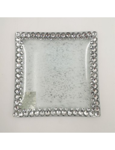 Podstawka szklana srebrna z cyrkoniami 20x20 cm