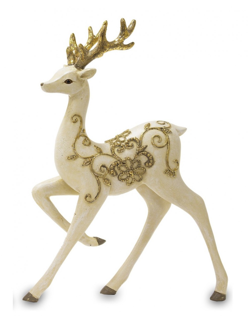 Figurka świąteczna RENIFER ze złotym ornamentem 21x15,5 cm