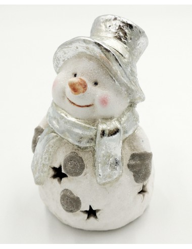 Figurka zimowa BAŁWANEK w srebrnym kapeluszu 15x9,5 cm