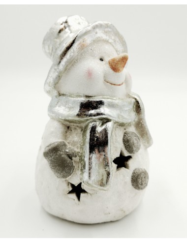 Figurka zimowa BAŁWANEK w srebrnym kapeluszu 15x9,5 cm