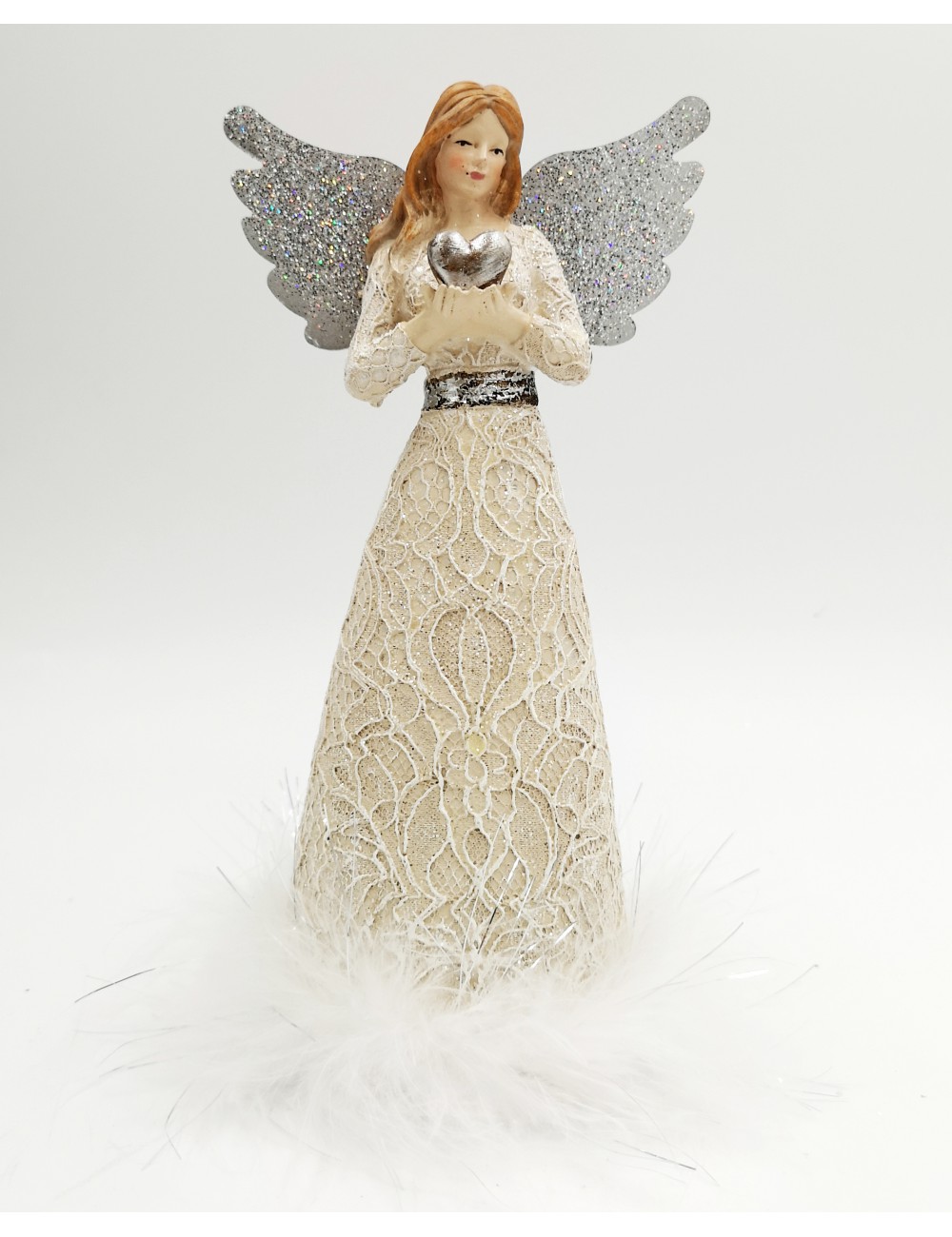 Figurka ozdobna ANIOŁ w koronkowej sukni SERCE 22x11,5 cm