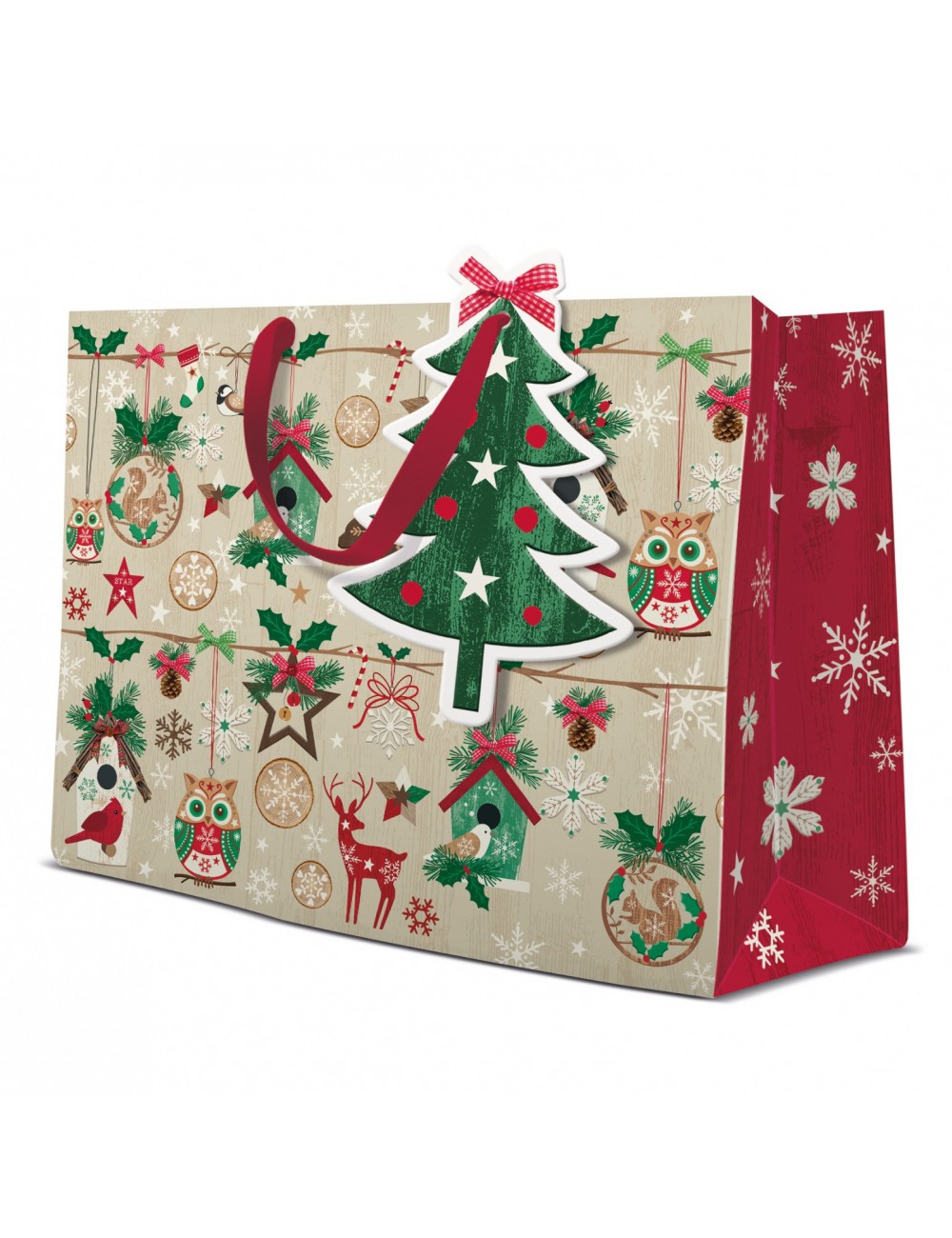Pozioma torba świąteczna na prezent CHOINKA rustykalna 26,5x33,5 cm