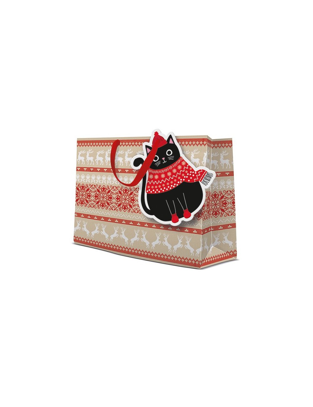 Pozioma torba świąteczna na prezent CZARNY KOT rustykalna 26,5x33,5 cm