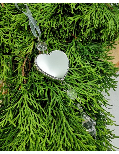 Srebrna zawieszka SERCE z lusterkiem i kryształkiem glamour 24,5 cm