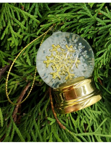 Złota zawieszka szklana kula ŚNIEŻYNKA płatek śniegu glamour 6,5x4,5 cm