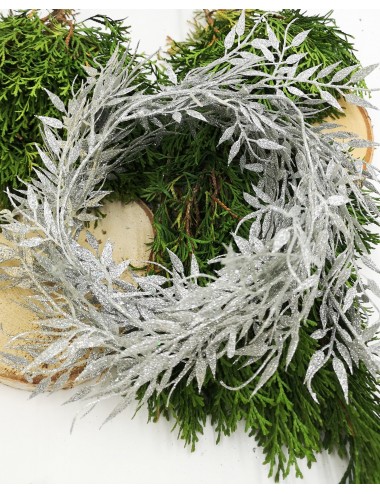 Srebrna girlanda świąteczna ozdobna gałązka z brokatem 180 cm