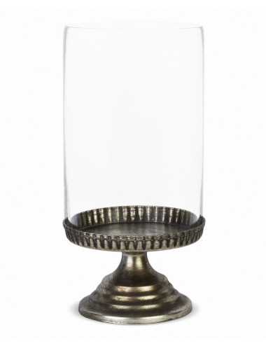 Świecznik szklany metalowy vintage złoty 27x13 cm