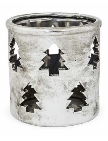 Zimowy srebrny lampion świąteczny CHOINKI 11,5 cm