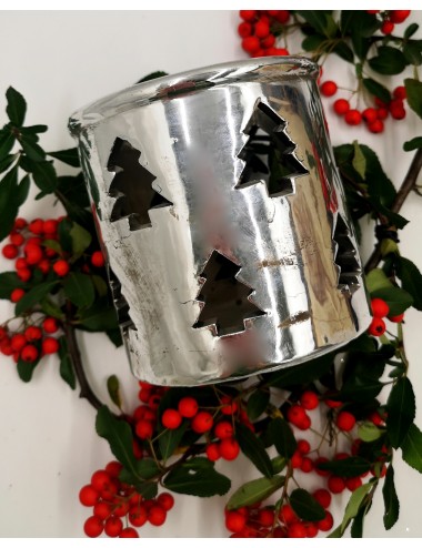 Zimowy srebrny lampion świąteczny CHOINKI 11,5 cm