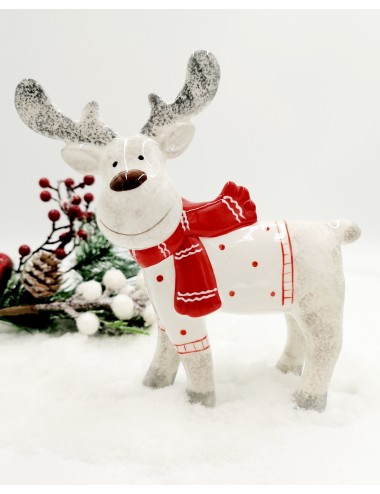 Zimowa figurka ceramiczna na Święta RENIFER w szaliku 20x19 cm