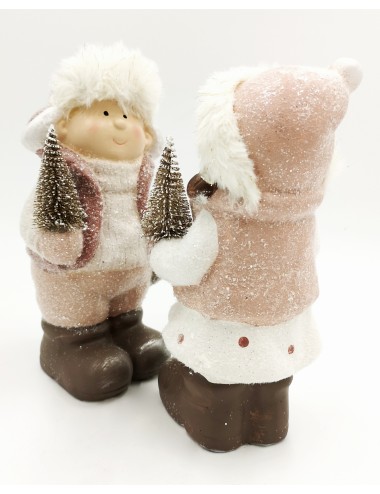 Figurka zimowa świąteczna DZIECI chłopiec i dziewczynka CHOINKA 22,5x10 cm