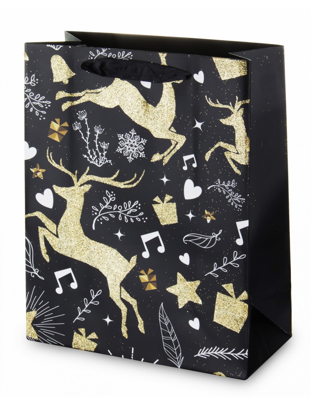 Torebka papierowa z brokatem na prezent na Boże Narodzenie JELEŃ 26x32 cm
