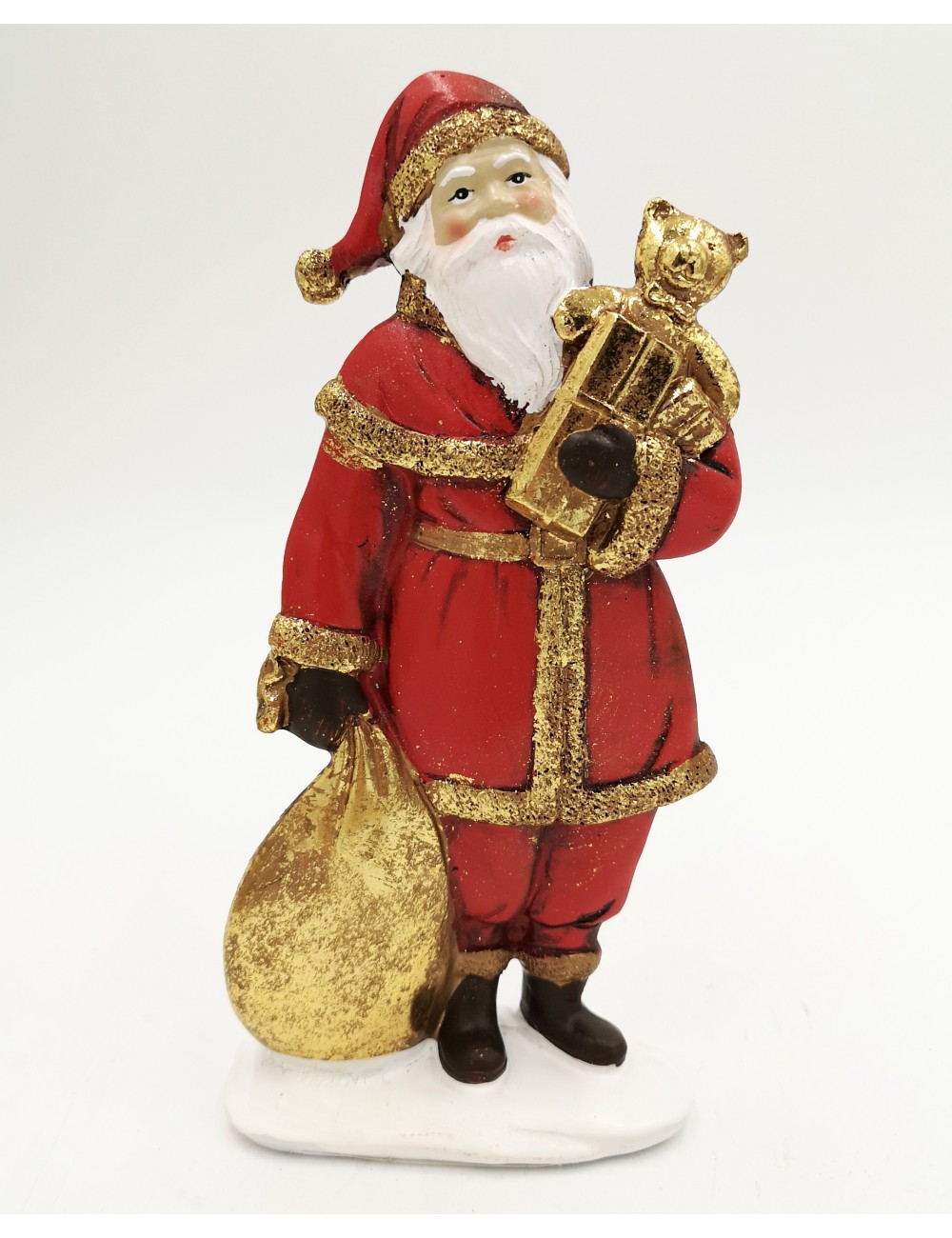 Figurka świąteczna ŚWIĘTY MIKOŁAJ z workiem prezentów 19x9 cm złoty worek