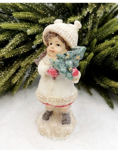 Figurka zimowa świąteczna dziecko DZIEWCZYNKA choinka 13x5 cm