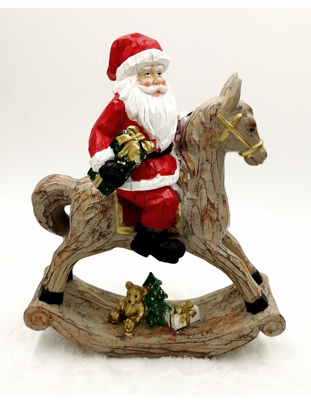 Figurka świąteczna ŚWIĘTY MIKOŁAJ na koniu na biegunach 30x24,5 cm